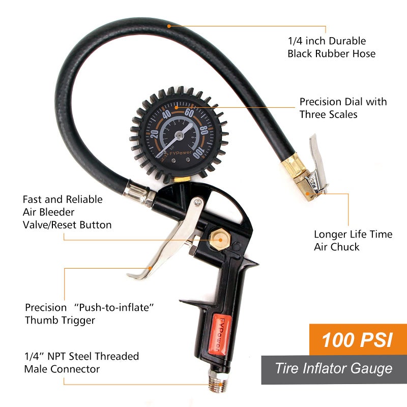 FYPower 22 Pieces Air Compressor Accessories kit, 3/8 inch x 50 ft Hybrid Air Compressor Hose Kit, 1/4" NPT Quick Connect Air Fittings, Tire Inflator Gauge, Heavy Duty Blow Gun, Swivel Plugs - Image 2